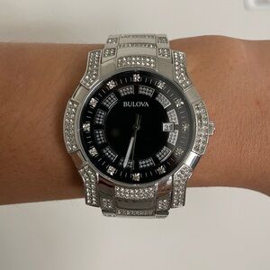 Bulova Black and Silver Crystal Watch